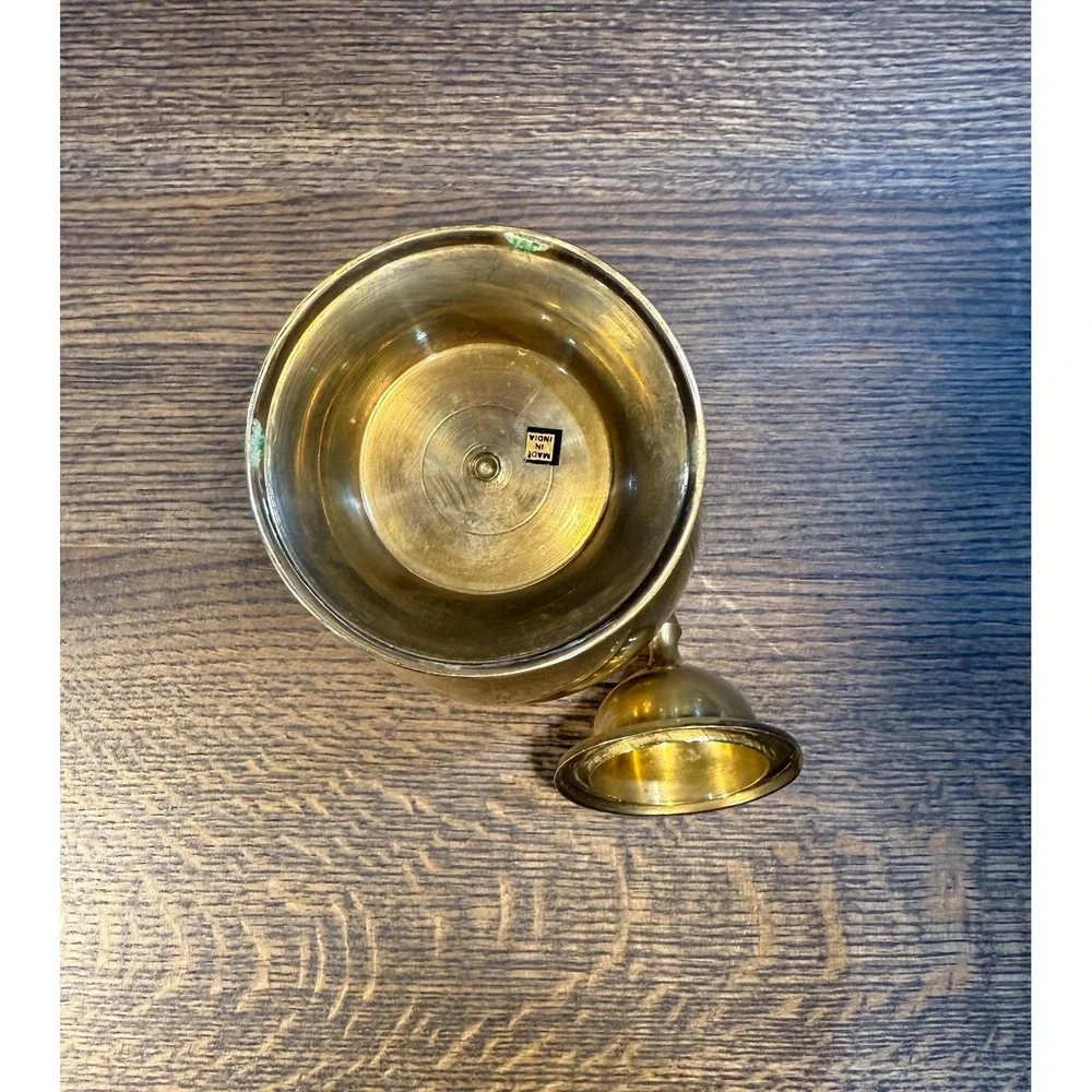 Vintage Brass Jar with‎ Lid: Mid-Century Urn-Style Vessel, Made in India
